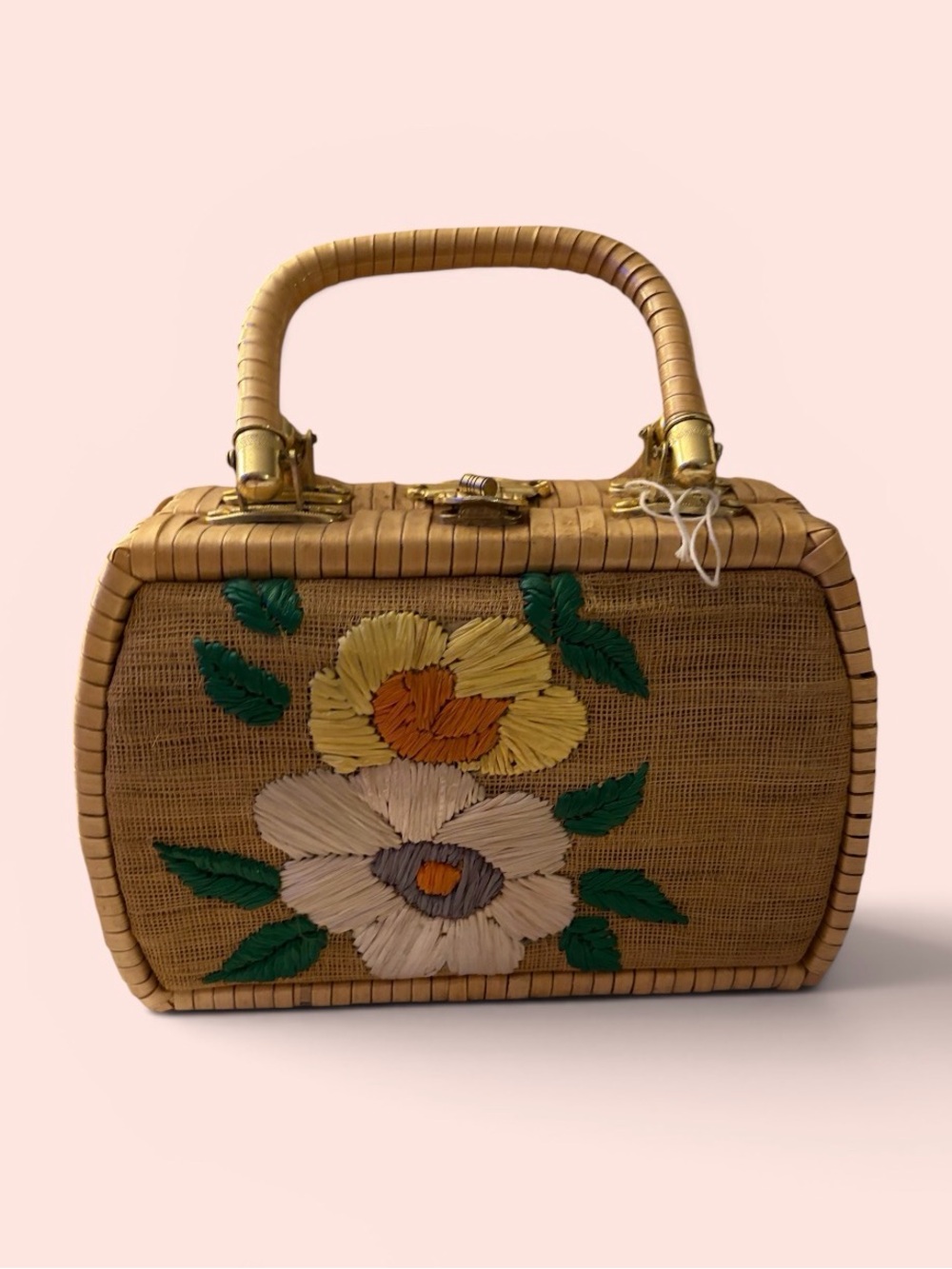 Tara Original Vintage Wicker Floral Handbag in Natural and Yellow Retro